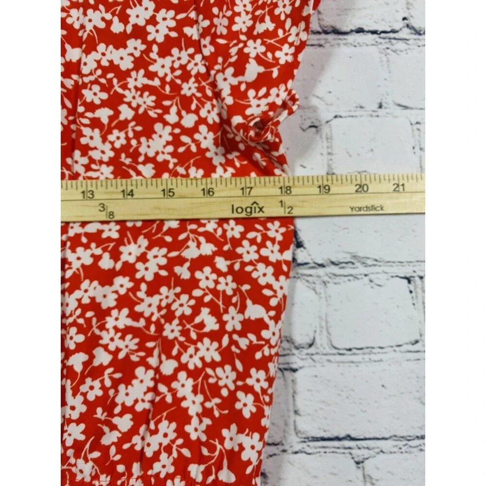 J.Crew Mercantile Women Floral Peplum Blouse V-Neck Short Sleeve Red White XS
